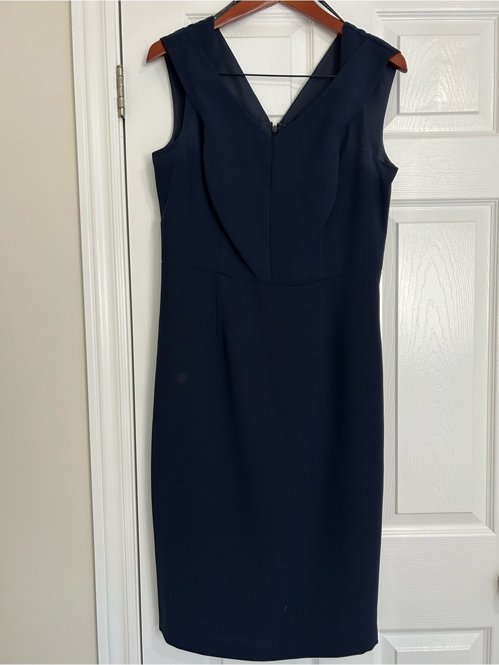Classic Navy V-Neck Midi Sheath Dress
